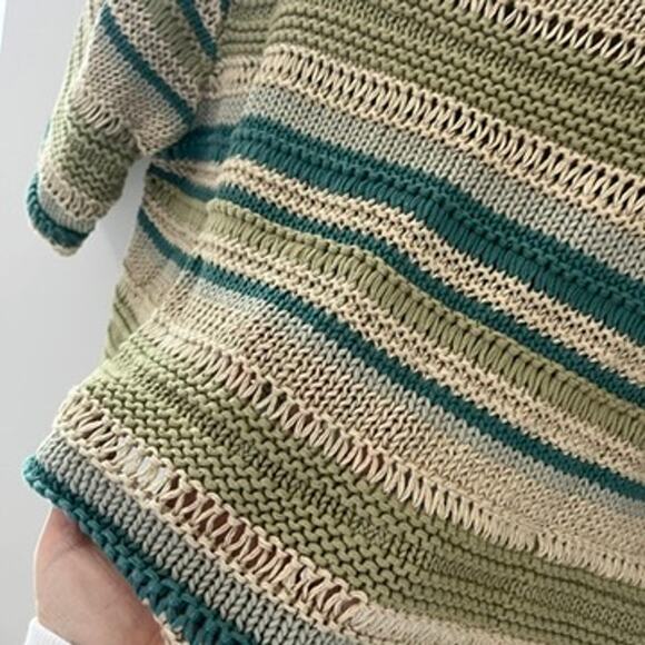 Gap Striped Loose Knit Short Sleeve Cropped Sweater Size Large - Picture 3 of 4